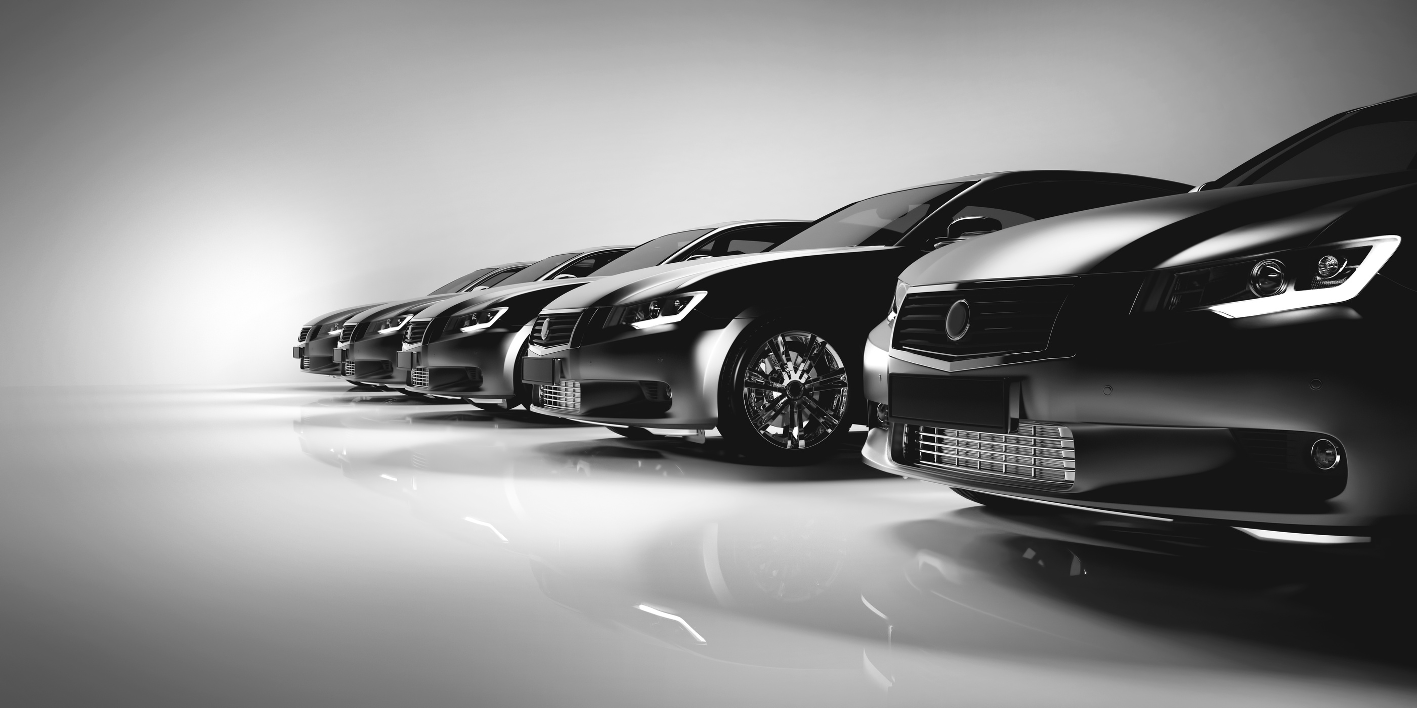 Black Sedan Cars Standing in a Row.
